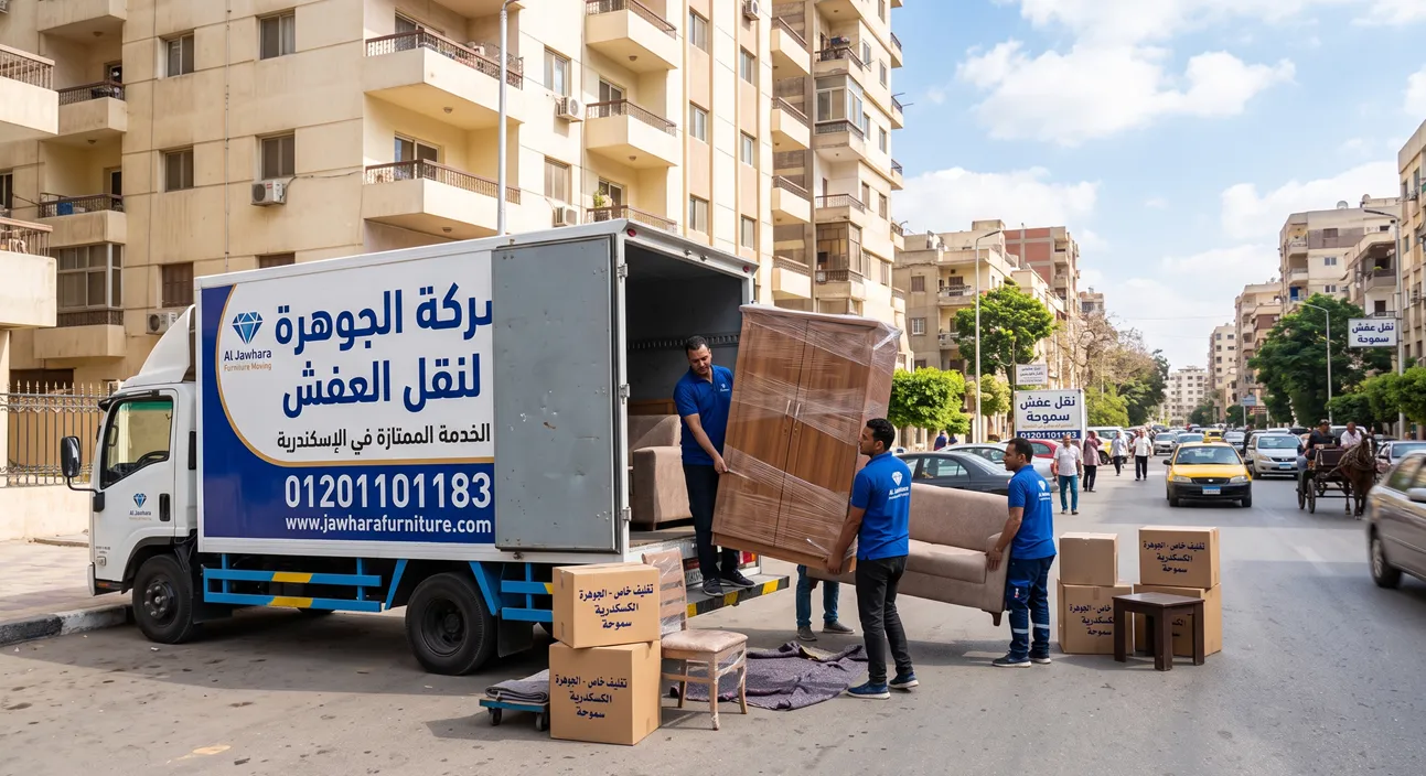 نقل عفش سموحة الاسكندرية شركة الجوهرة لنقل العفش بأعلى جودة واحترافية